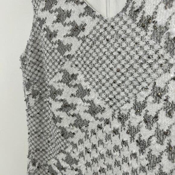 NWT Frank Lyman Tweed Houndstooth Sequin Sleeveless Sheath Dress 10 White Grey - Picture 7 of 8